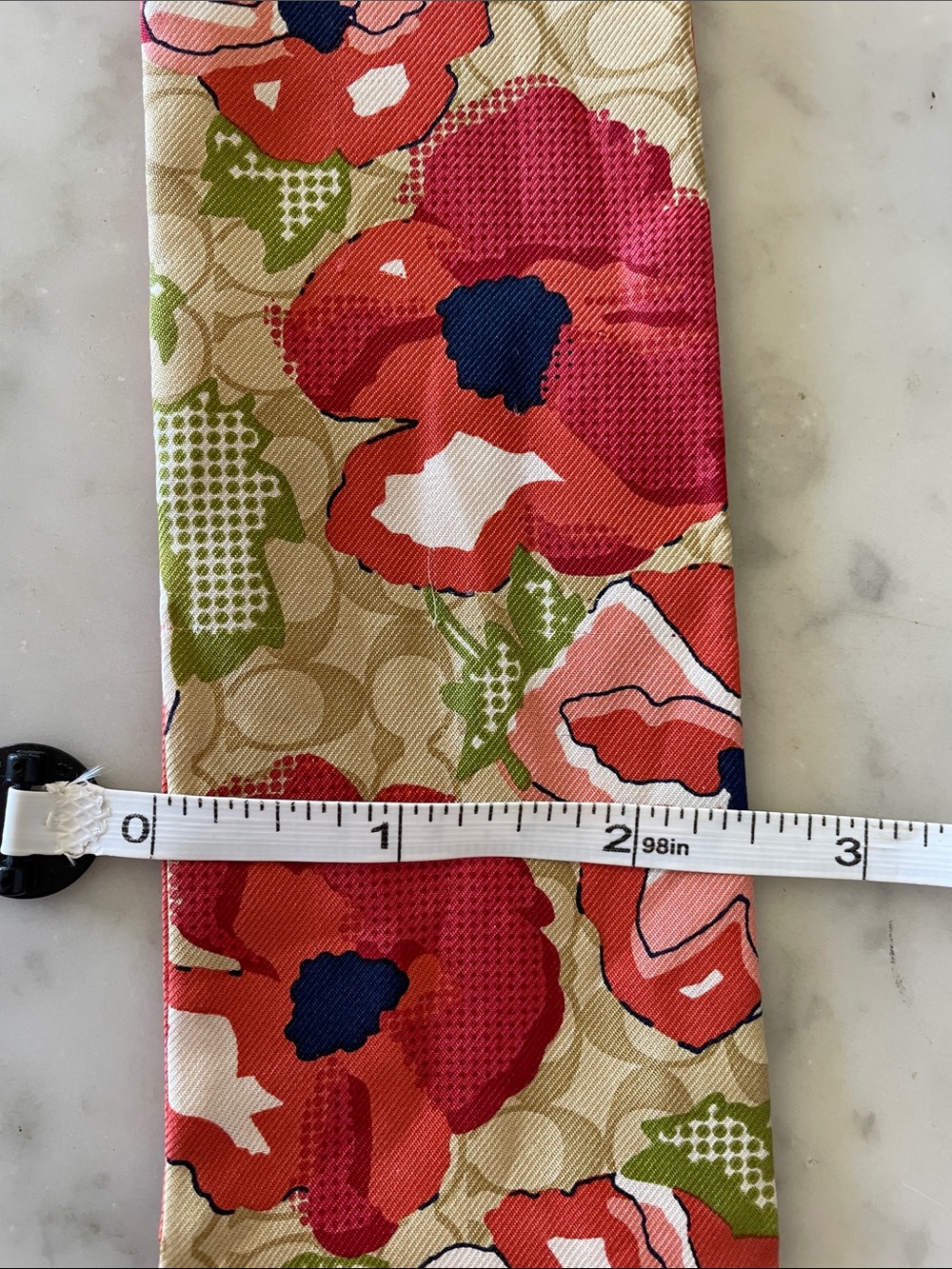 COACH Orange Floral Silk Twilly Skinny Scarf with White Monogram Logo - Picture 12 of 15